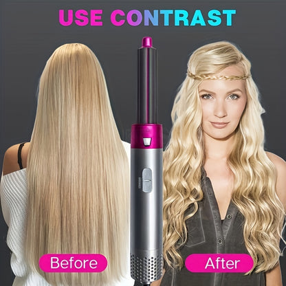 5-in-1 Hot Air Comb for Effortless Curling and Straightening with Dual Use and Suction Technology - Large Curl Hairdressing Set for Professional Styling and Fast Drying