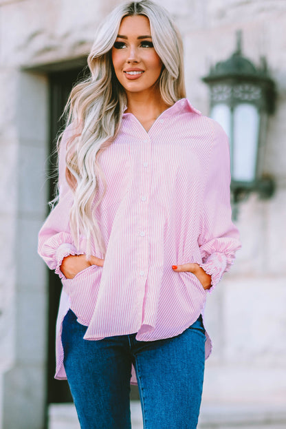 Camisa con cuello y mangas farol a rayas