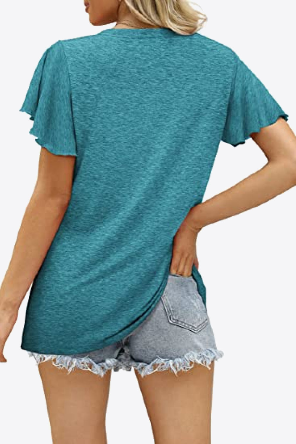 V-Neck Flutter Sleeve Tee Shirt