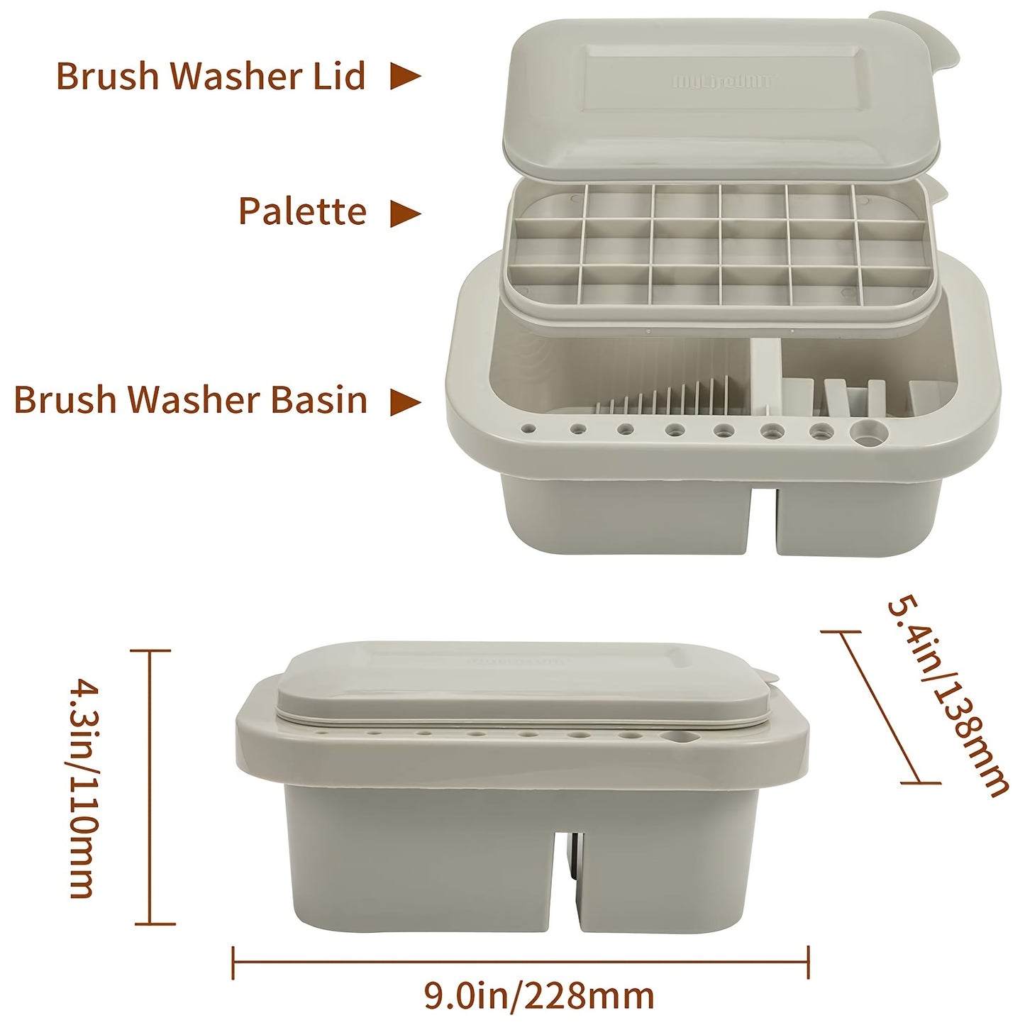 3pcs/set Paint Brush Cleaner, Painting Supplies, Paint Brush Holder And Organizers With Palette For Acrylic, Watercolor, And Water-Based Paints (Grey)