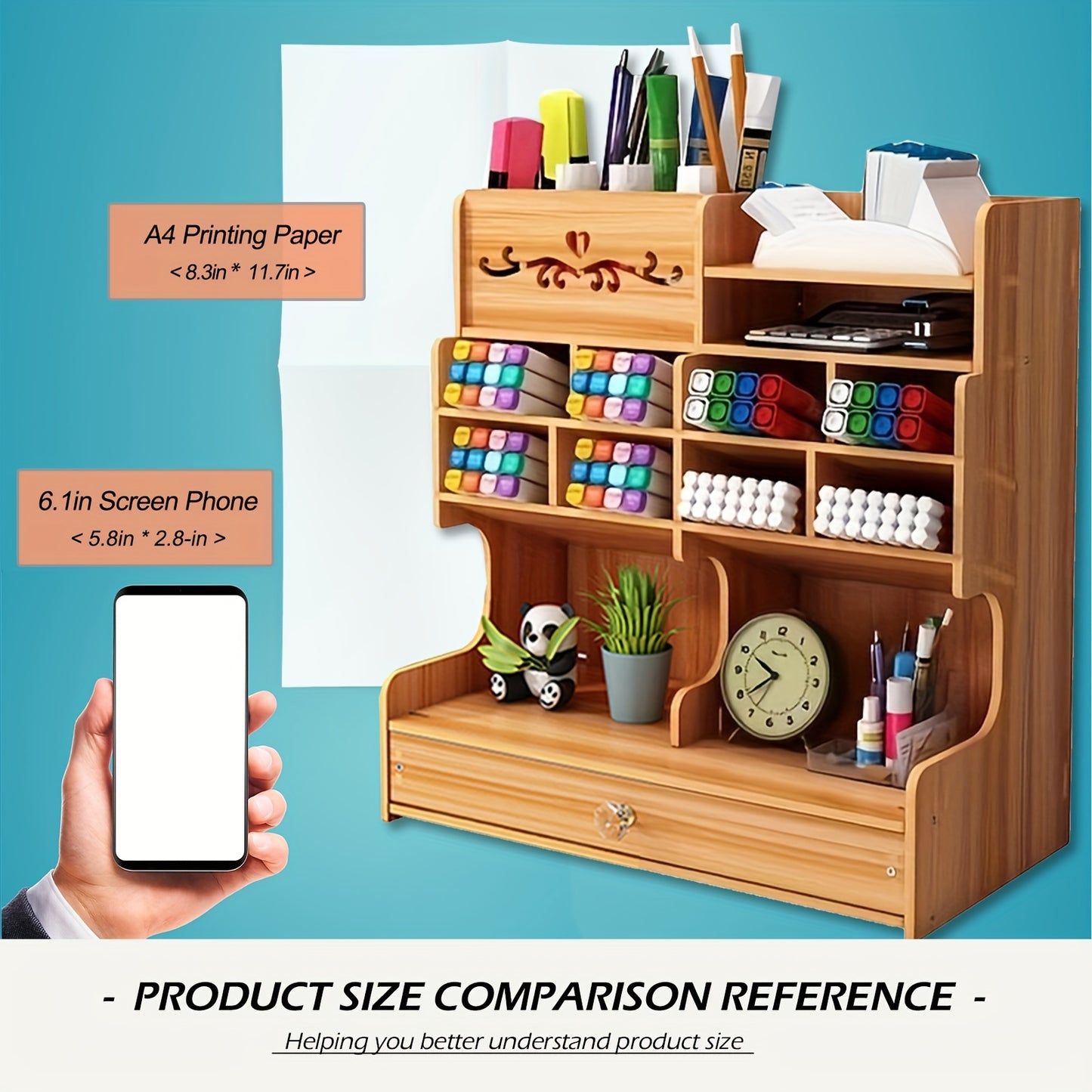 1pc DIY Manual Assembly Wooden Desk Organizer, Multi-Functional DIY Pen Holder, Pen Organizer For Desk, Desktop Stationary, Easy Assembly, Home Office Art Supplies Organizer Storage With Drawer