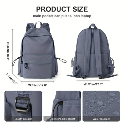 Women's Minimalist Solid Color Preppy Backpack - All-Match Zipper School Bag for Travel & School