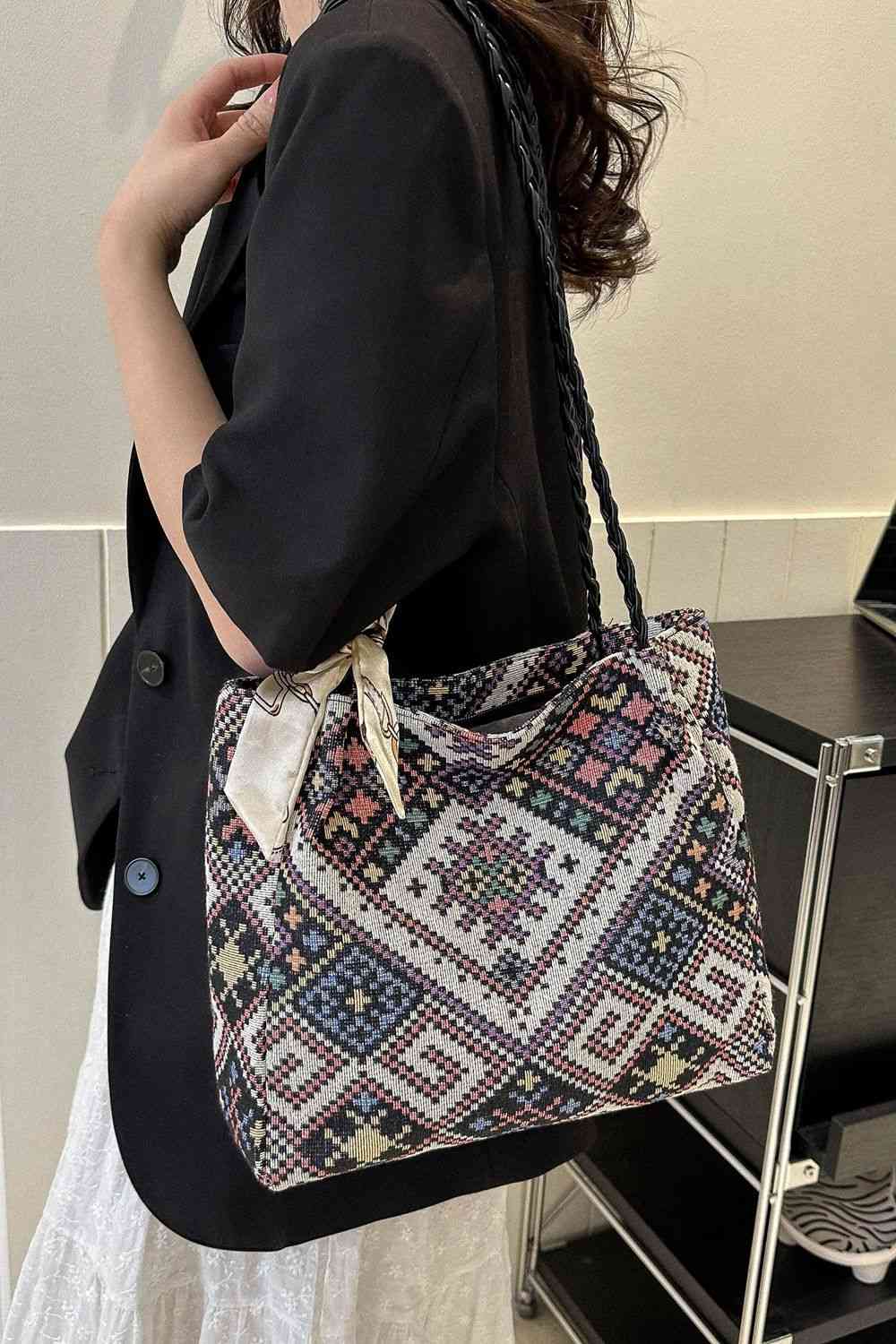 Braided Strap Polyester Tote Bag