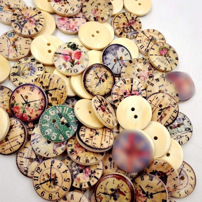 50pcs Vintage Wooden Clock Buttons - Perfect for Jewelry Making!