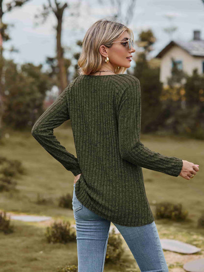 Ribbed Square Neck Long Sleeve Tee