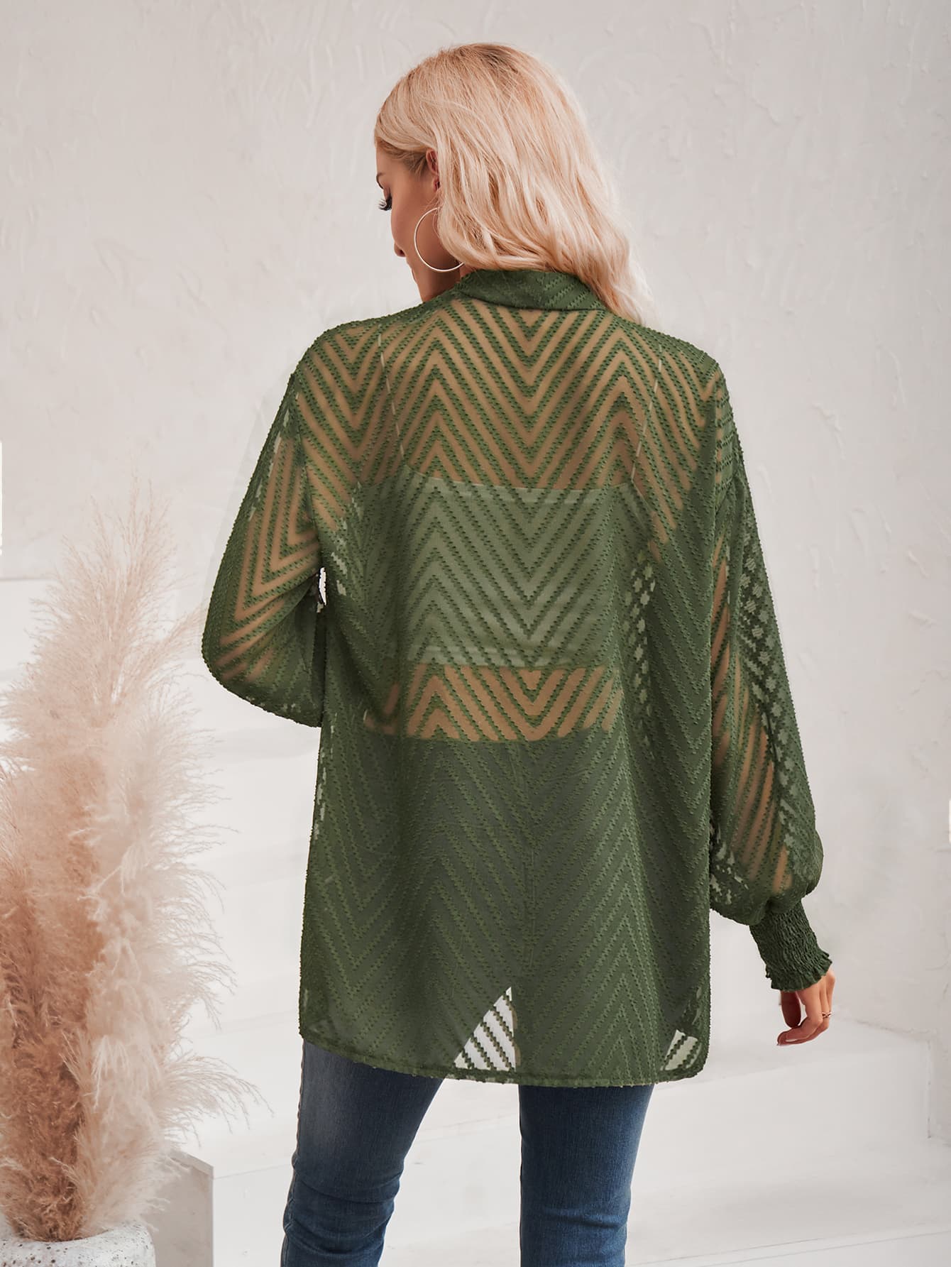 Lantern Sleeve Open Front Sheer Cardigan