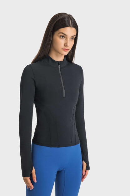 Half Zip Thumbhole Sleeve Sports Top