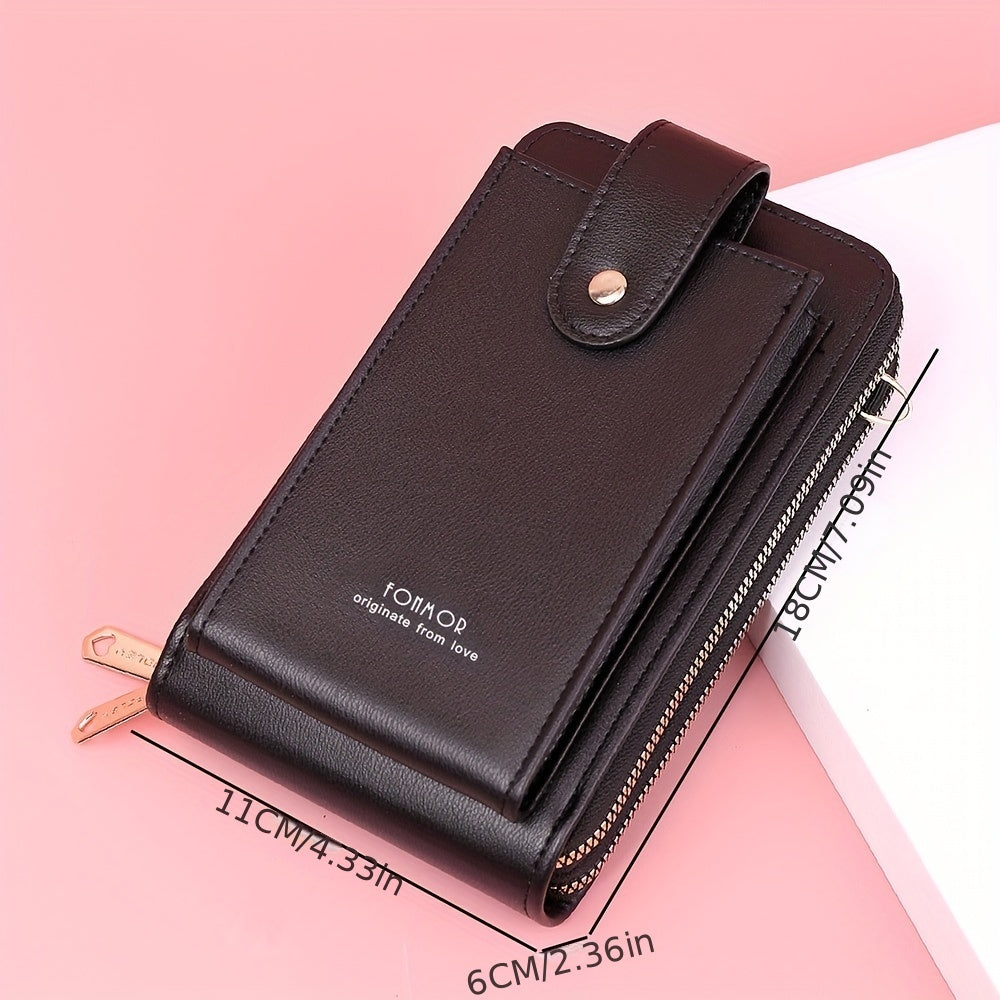 Stylish & Functional Zipper Phone Wallet: Faux Leather Coin Purse With Card Slots & Shoulder Bag