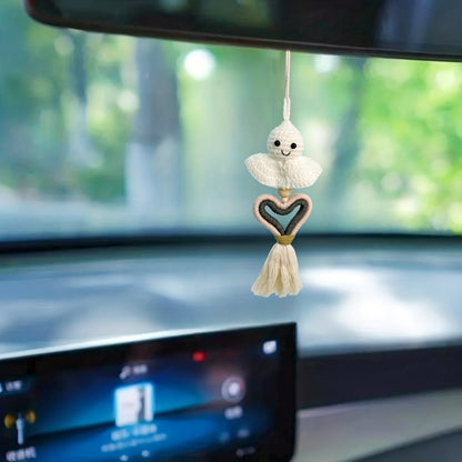 Swinging, Cute, Creative, Good Luck, Tassel, Smiling Face Doll Car Rearview Mirror Hanging Adornment, Cute And Interesting Car Interior Accessories