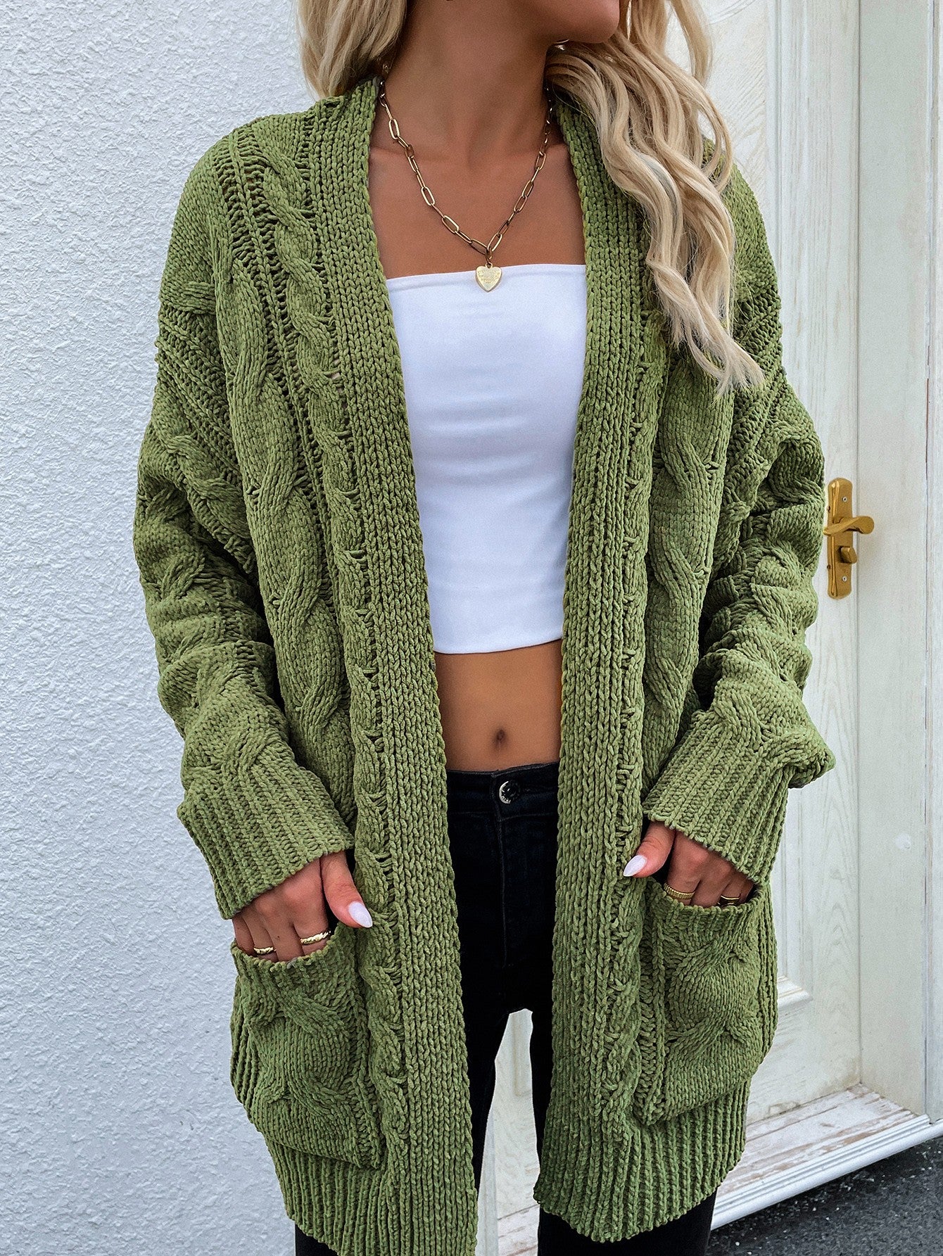 Cardigan ouvert sur le devant en tricot torsadé avec poches avant