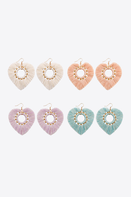 Random 4-Pair Fringe Heart Dangle Earrings