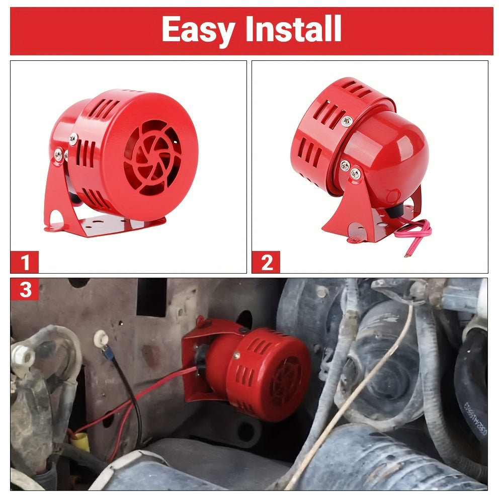 12v Mini 110dB Red Air Raid Siren Horn Speaker: Get Ready to Be Heard with this Loud Electric Motor-Driven Compressed Air Horn!