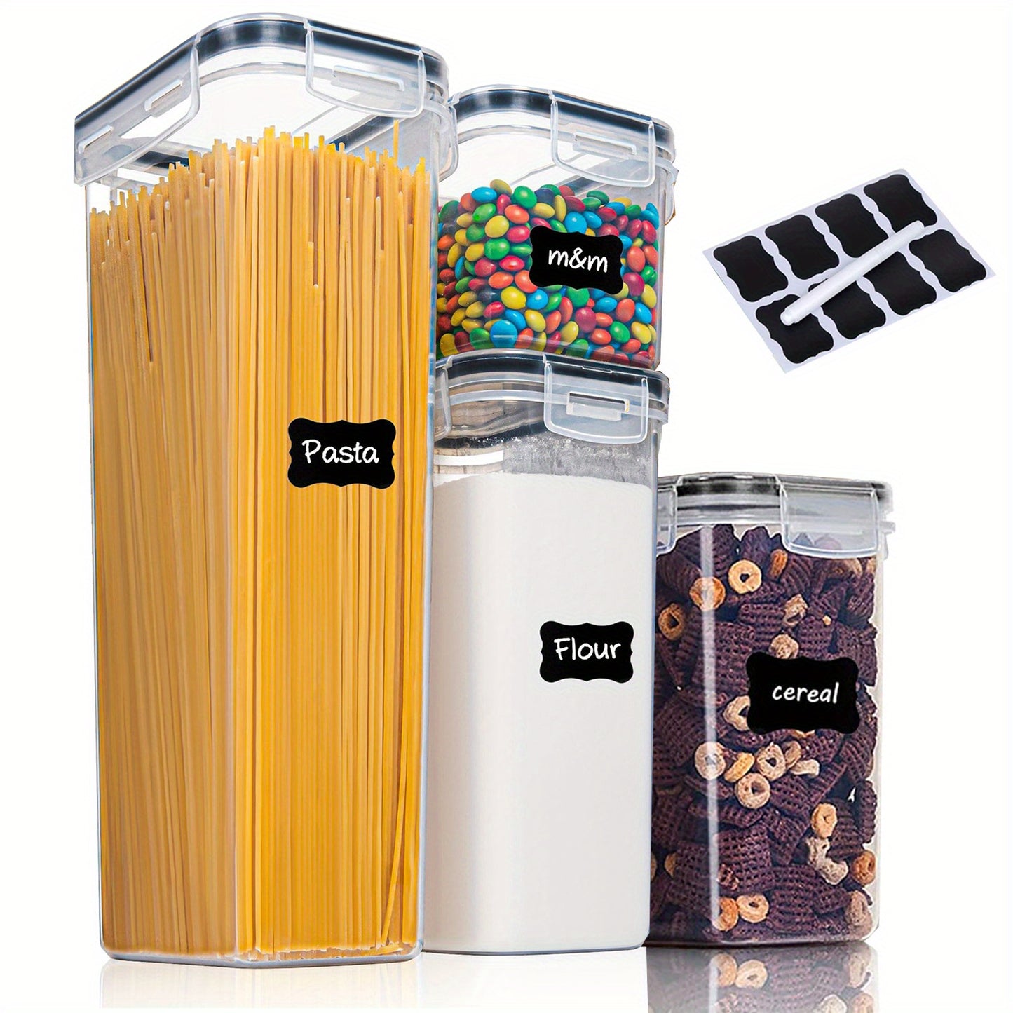 4/7pcs BPA Free Airtight Food Storage Containers Set,Plastic Kitchen Storage Canisters For Spaghetti,Flour,Sugar,Cereal, With Lables, Dishwasher Safe