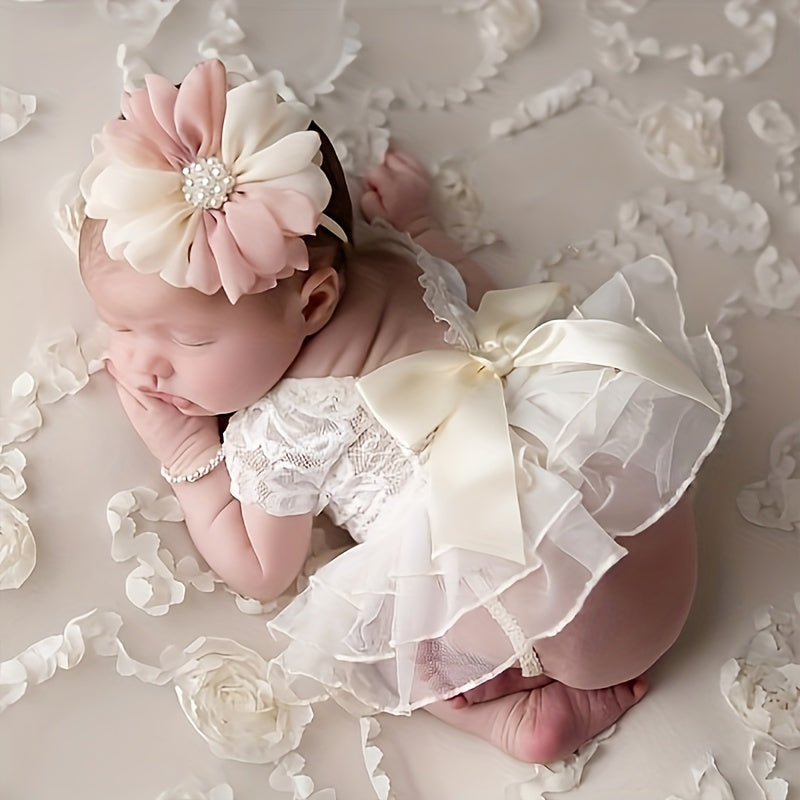 2 pièces/ensemble adorables accessoires de photo de costume en dentelle pour bébé fille avec tenue de bandeau - Accessoires de photographie de vêtements de bébé nouveau-né parfaits et cadeaux de souvenirs de douche 