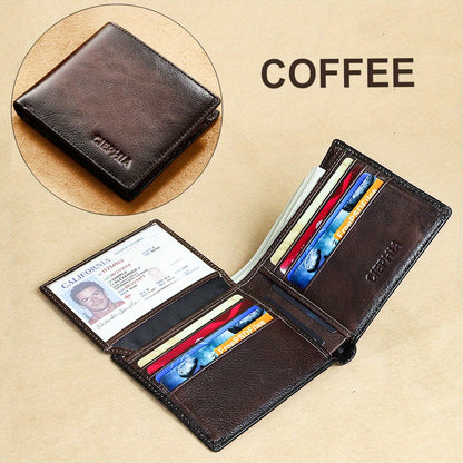 Anti-Theft Men's Leather Wallet with Multiple Card Slots and ID Holders