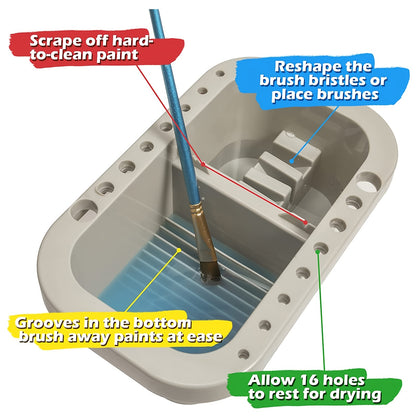 3pcs/set Paint Brush Cleaner, Painting Supplies, Paint Brush Holder And Organizers With Palette For Acrylic, Watercolor, And Water-Based Paints (Grey)