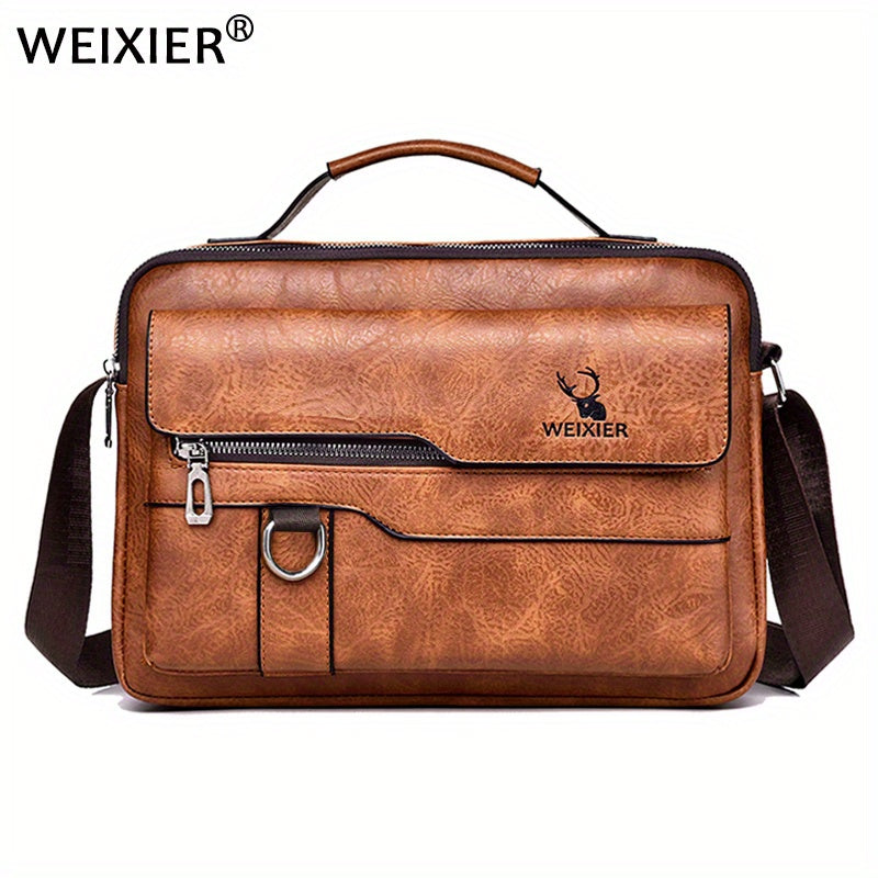 WEIXIER Crossbody Bag Men's Shoulder Bag Vintage Leather Vertical Hand Business Men's Casual Leather Bag Satchel Bag For Men Gift For Father /Anniversary