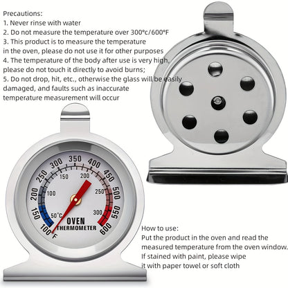 Stainless Steel Oven Thermometer For Electric/Gas Oven, 2-Inch Dial Instant Read Kitchen Cooking Grill Smoker Thermometer(50-300°C/100-600°F)