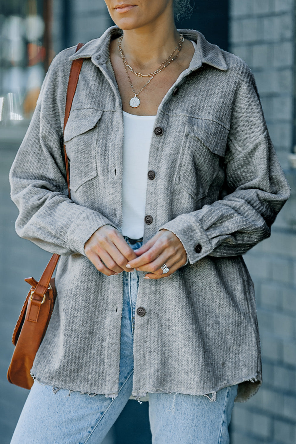 Veste chemise boutonnée texturée avec poches