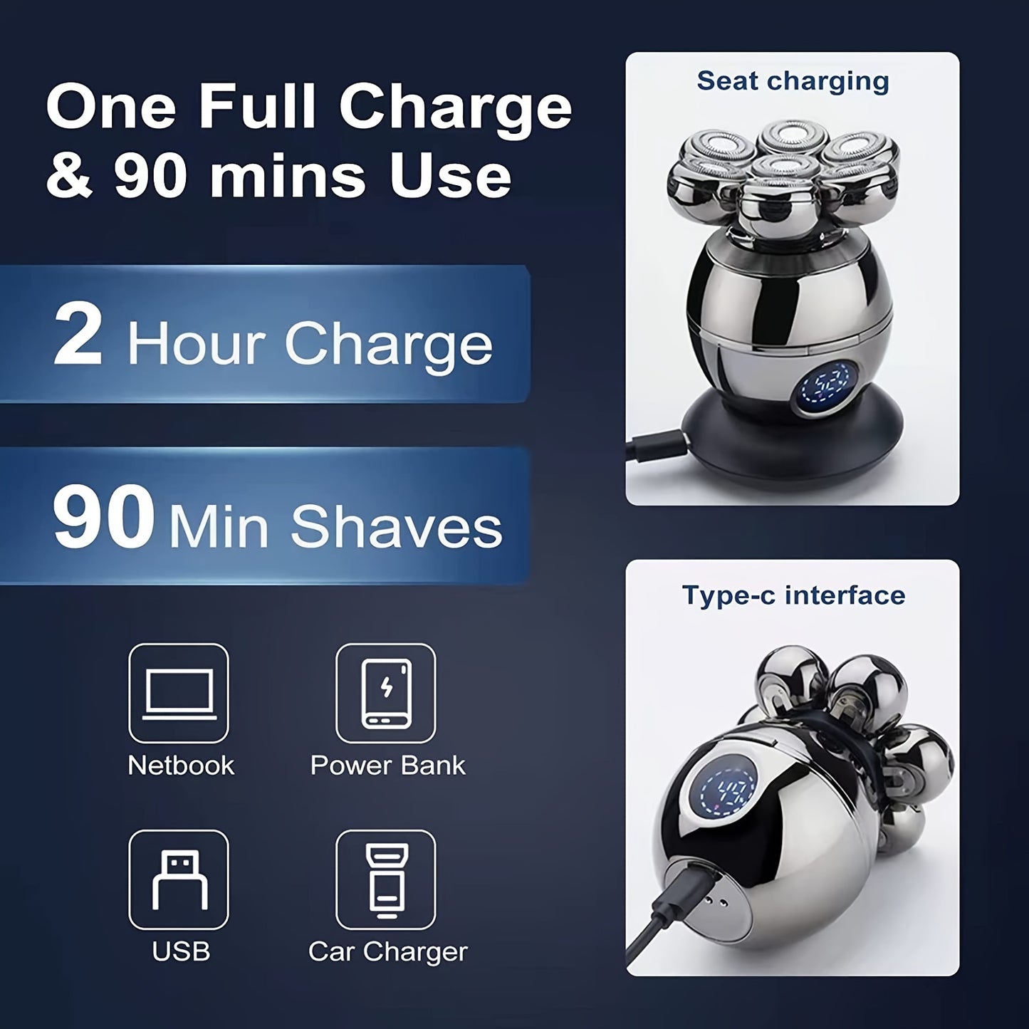 7D Head Shaver For Men: 6 In 1 Waterproof With LCD Display & Bald Head Shavers For Men - Get a Clean & Smooth Shave!