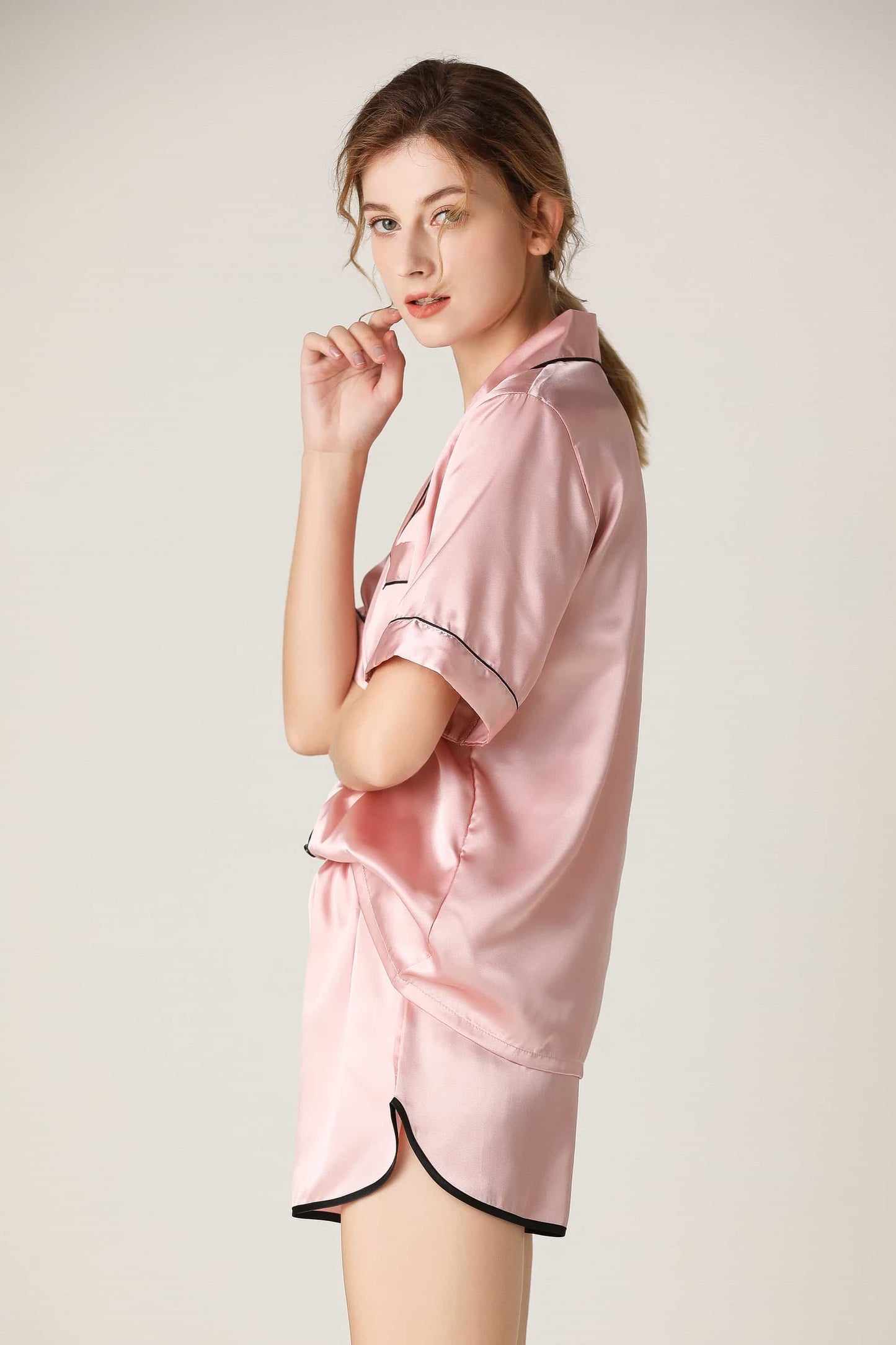 Lapel Collar Shirt and Shorts Lounge Set