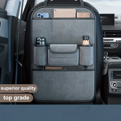 Upgrade Your Car with this Premium Car SeatBack Organizer - Kick Mats, Protector & Cup Holder!