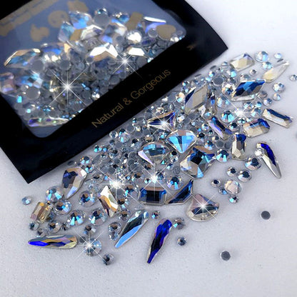 150pcs Flatback Round Rhinestone Plus 20pcs Flatback Odd Shaped Large Zircon Nail Rhinestones, For Nail Art DIY