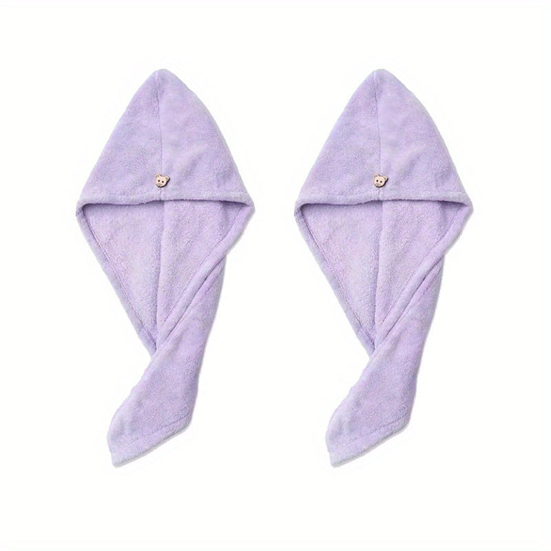 2pcs  Super Absorbent Turban Hair Towel Thicken Dry Hair Hat With Button Dry Hair Hat Bathing Accessories