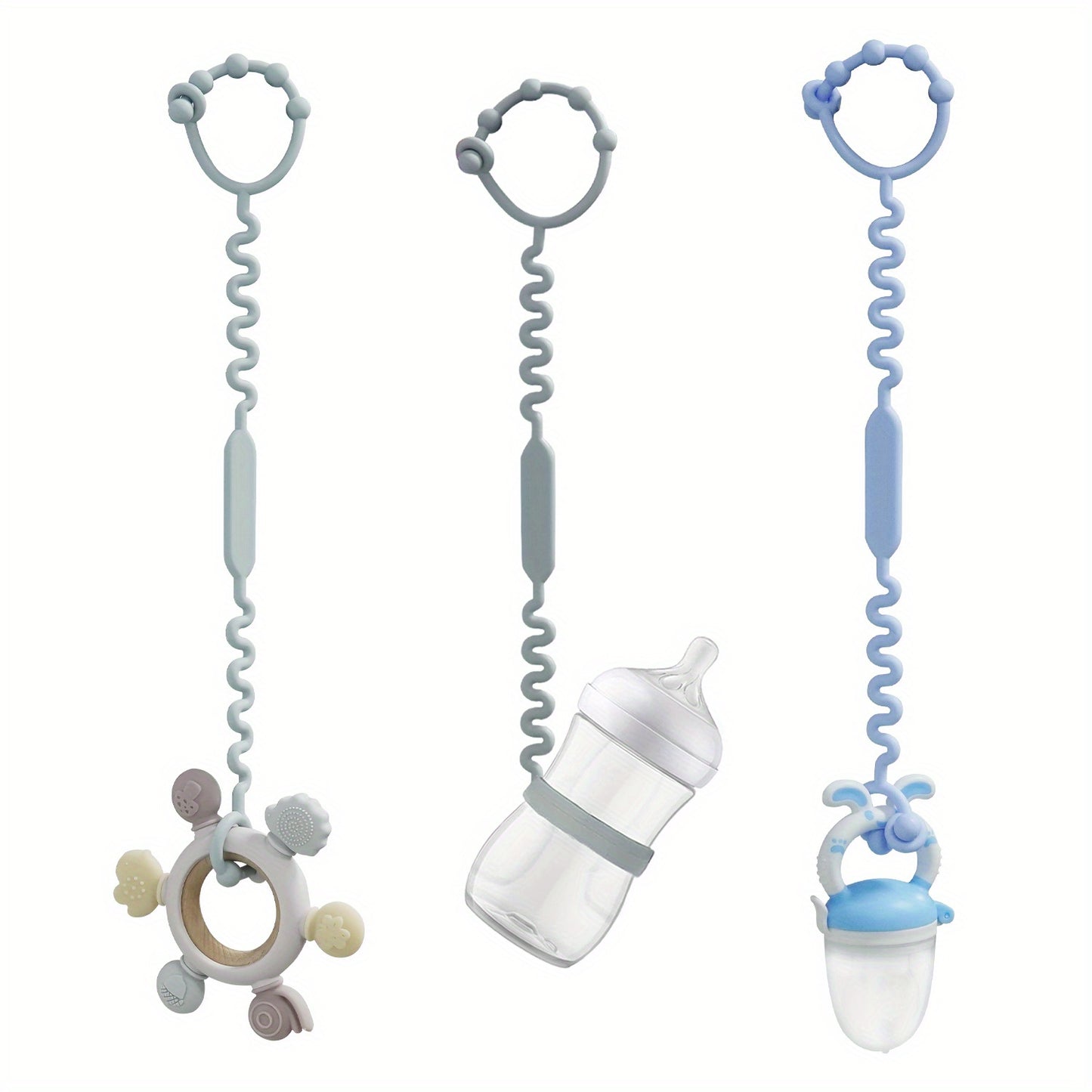 3pcs Silicone Adjustable Stroller Straps - Safely Hold Baby Toys, Sippy Cups & More - BPA Free & Highly Durable!