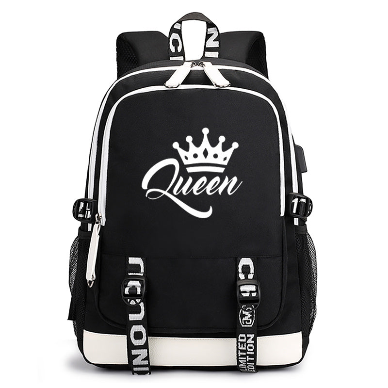 2022 Explosive King & Queen Street Print Backpack: USB Rechargeable Leisure School Bag for Youth