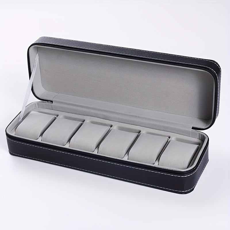 1pc Double Layer Leather Watch and Jewelry Storage Box with 12 Slots - Keep Your Valuables Organized and Secure