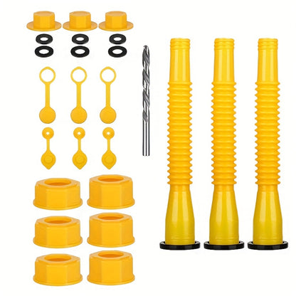 25pcs Gas Can Spout Replacement Kit - Includes 3 Sets of Conductor Pipe, Buckle Type Stopper Head Oil Nozzle & Drill