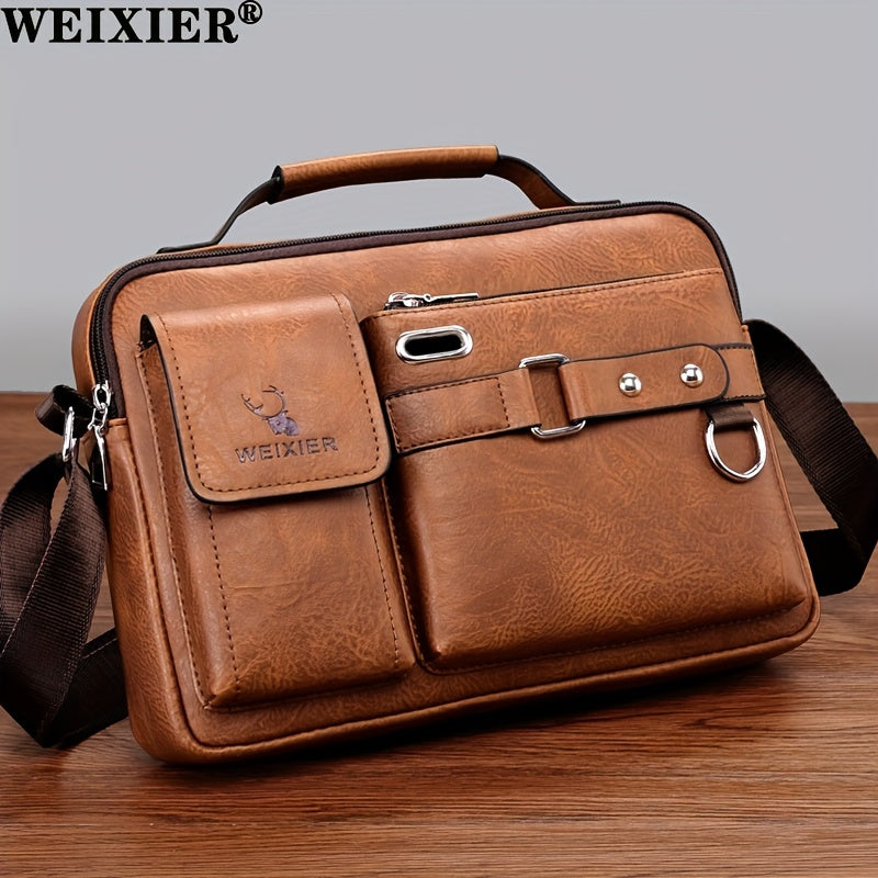 ã€WEIXIER】 Sac à bandoulière en matériau PU pour hommes Sac à bandoulière d'affaires pour hommes Sac à bandoulière portable Sac décontracté Sac pour hommes Cadeau pour père / anniversaire 