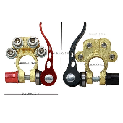 2Pcs Heavy Duty Brass Car Battery Terminal Connectors - Quick Release 4 Way Disconnect for Cars & Trucks