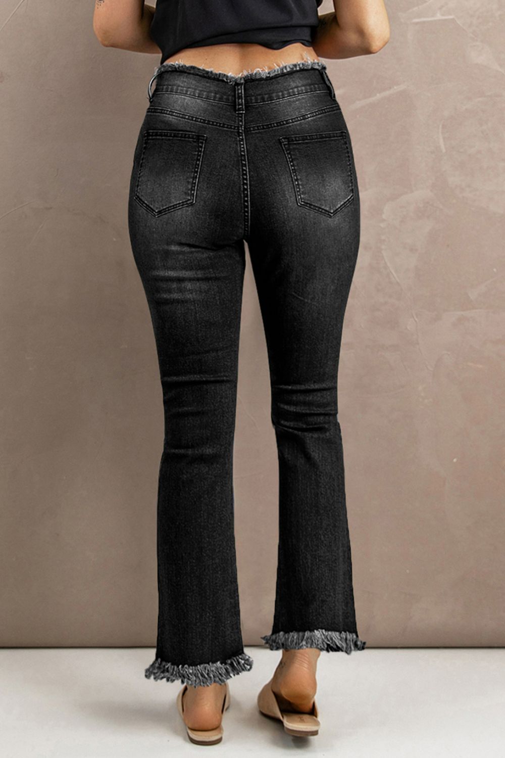 High Waist Distressed Raw Hem Jeans