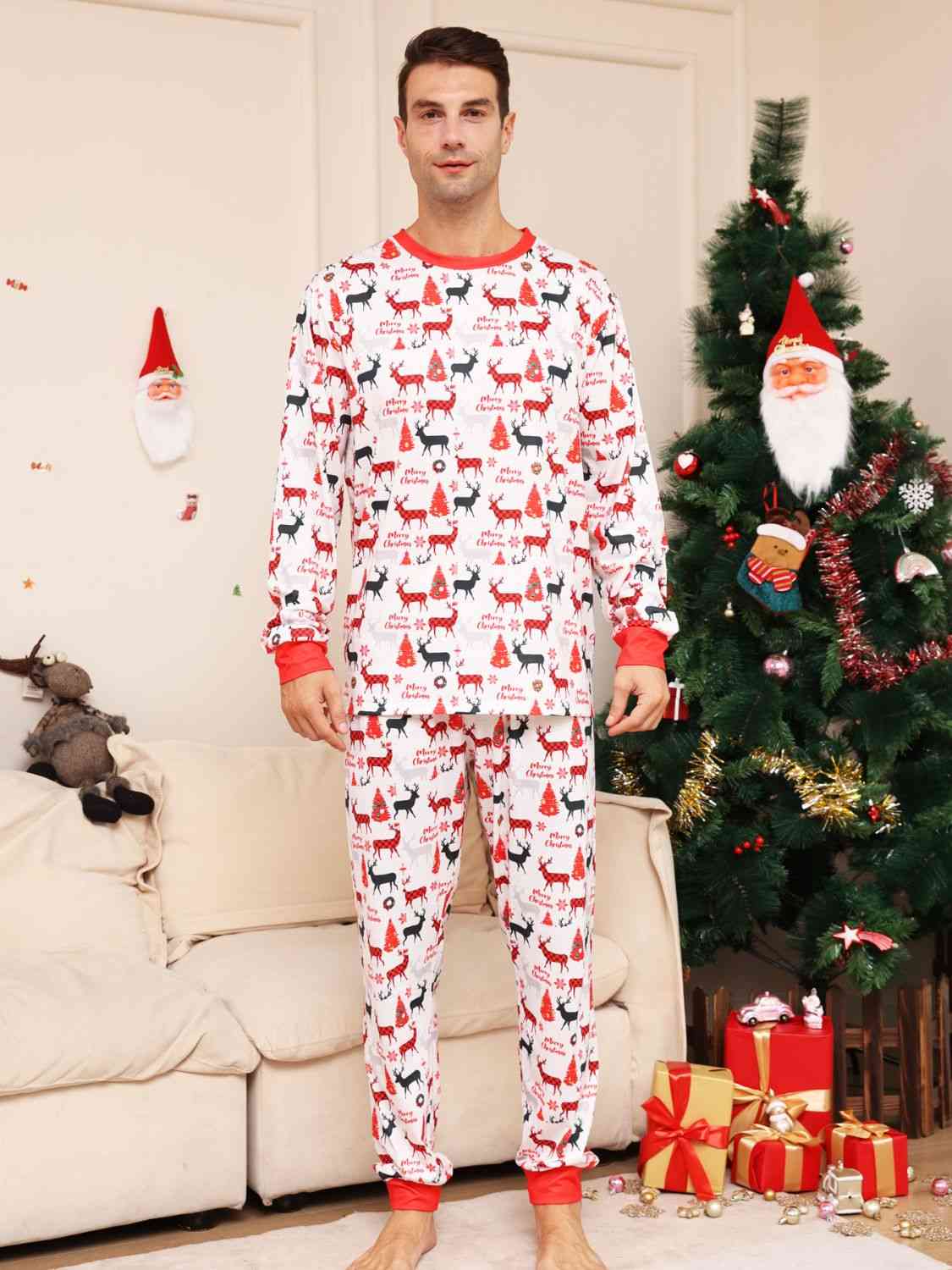 Full Size Reindeer Print Top and Pants Set