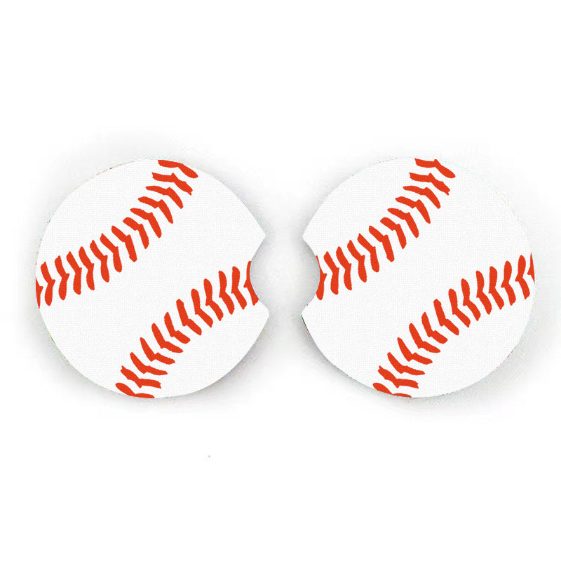 2Pcs Car Coasters, Baseball Print Cup Slot Mat Silicone Non-slip Pad Cup Heat Insulation Coasters For Car Interior Accessories