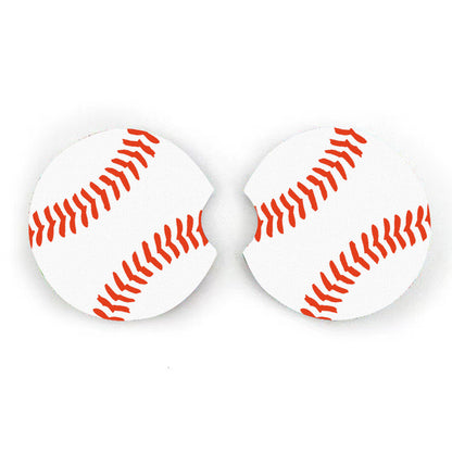 2Pcs Car Coasters, Baseball Print Cup Slot Mat Silicone Non-slip Pad Cup Heat Insulation Coasters For Car Interior Accessories