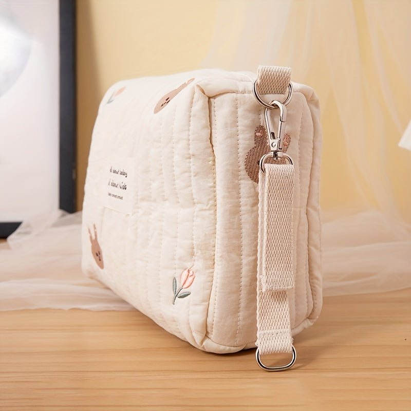 Stylish Embroidered Cotton Mummy Bag: Perfect for Storing Baby Essentials On-the-Go!