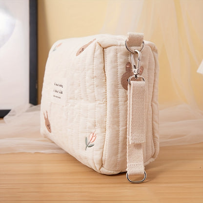 Stylish Embroidered Cotton Mummy Bag: Perfect for Storing Baby Essentials On-the-Go!