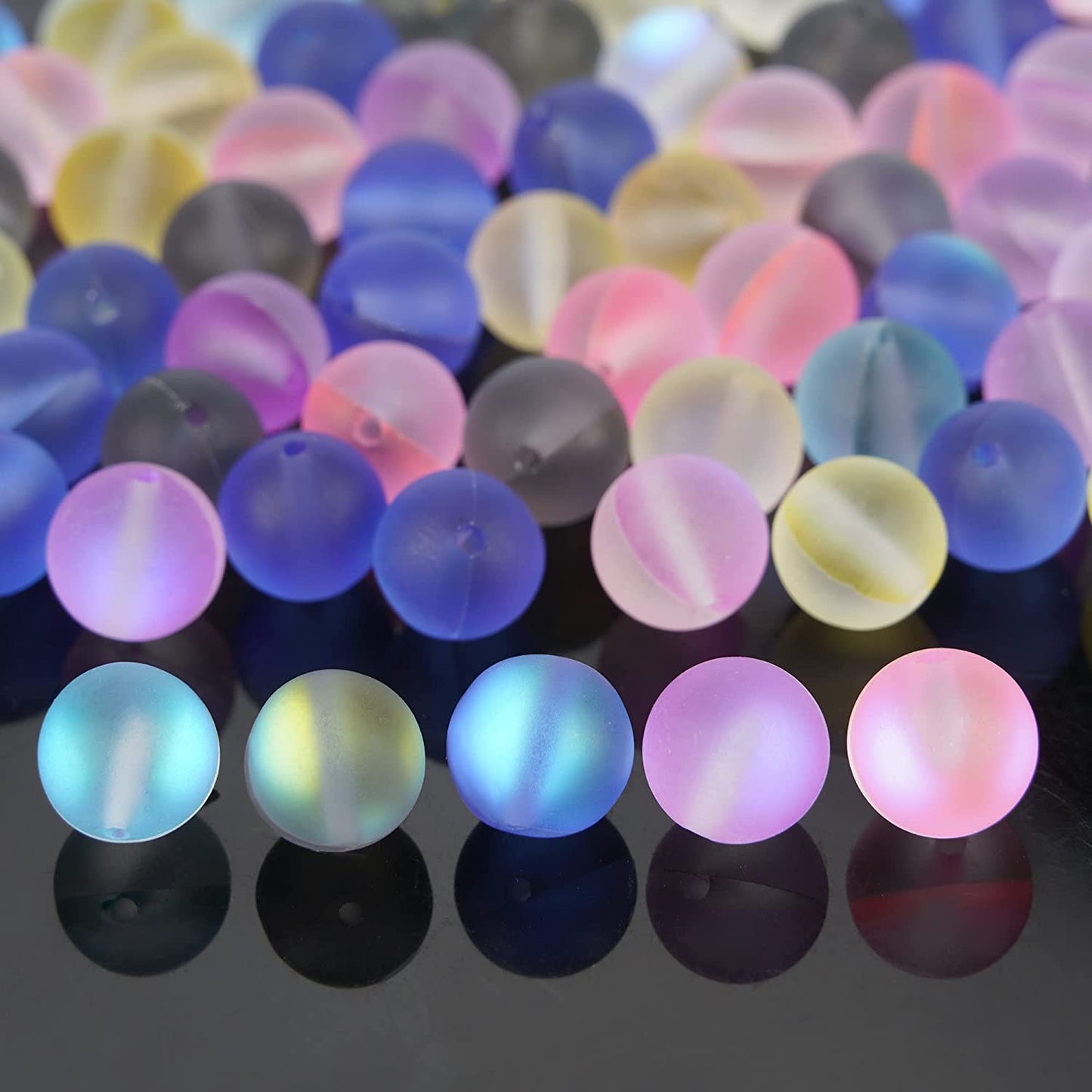 20/30/50/100pcs Frosted Aurora Crystal Glass Beads 8MM Mixed Colors Glitter Moonstone Round Beads Rainbow Mermaid Reiki Large Beads Jewelry DIY Bangle Necklace Earrings