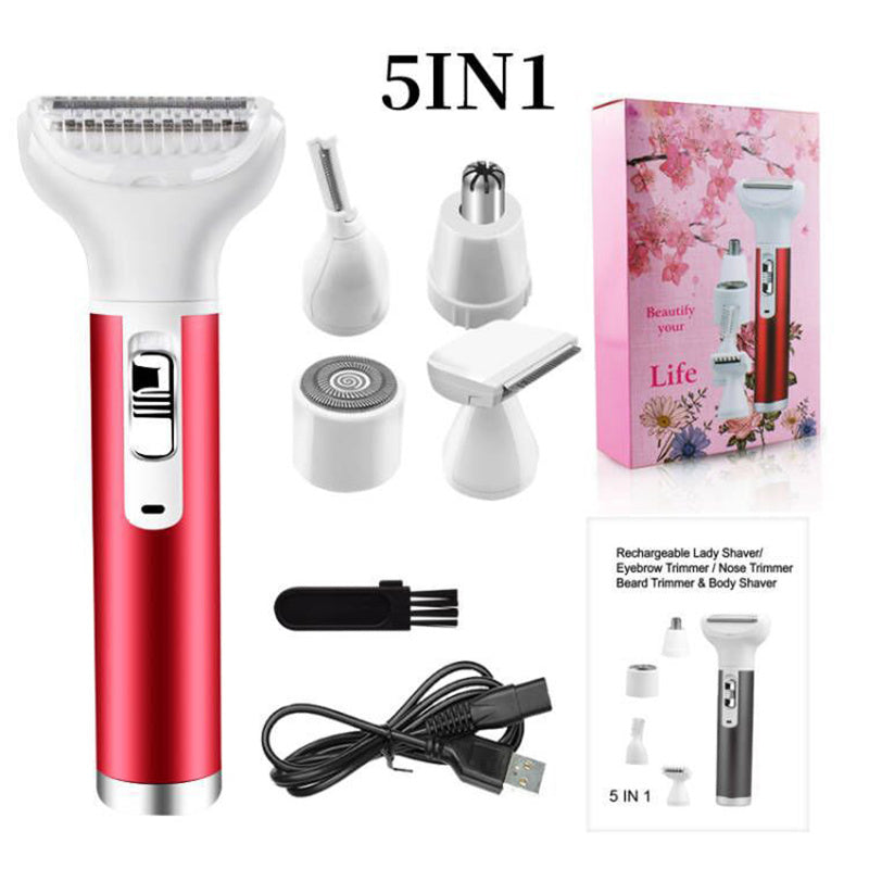 5 In 1 Multi-function Electric Hair Remover, Rechargeable Lady's Razor, Electric Shaver Eyebrow Trimmer, Cleaning Brush Kit