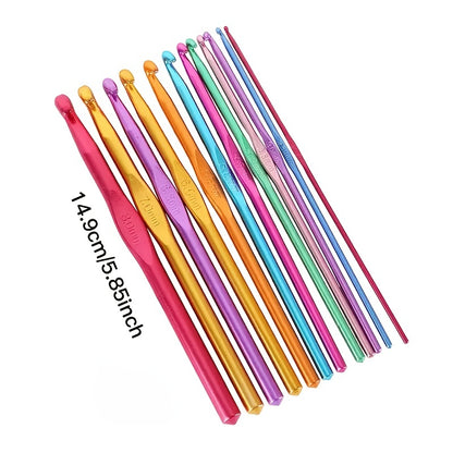 12pcs Multicolor Aluminum Crochet Hooks: Knit with Comfort & Style - 2-8mm