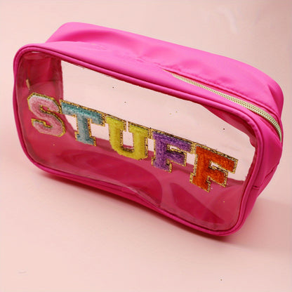 Waterproof Transparent PVC Toiletry Bag Large Capacity Zipper Makeup Bag Embroidery Letter Travel Stuff Cosmetic Bag Pouch For Lady