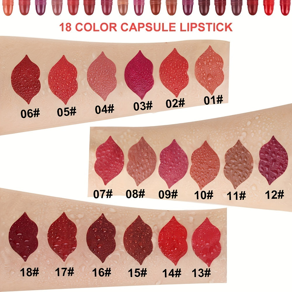 18pcs Long-Lasting Matte Lipstick Set with High Pigmentation - Perfect for Travel and On-the-Go Beauty