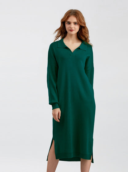 Johnny Collar Long Sleeve Slit Sweater Dress