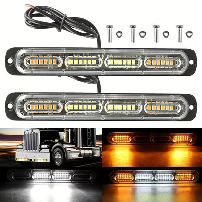 Lumières stroboscopiques pour camions, 2 pièces, 24 LED ambre blanc, lumière d'avertissement de danger de Construction pour véhicules de pompiers-12V/24V 