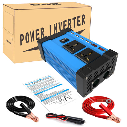 400W Car Inverter with 4 USB Chargers, 2 Universal Sockets & LED Display - Perfect for Traveling & Emergencies!