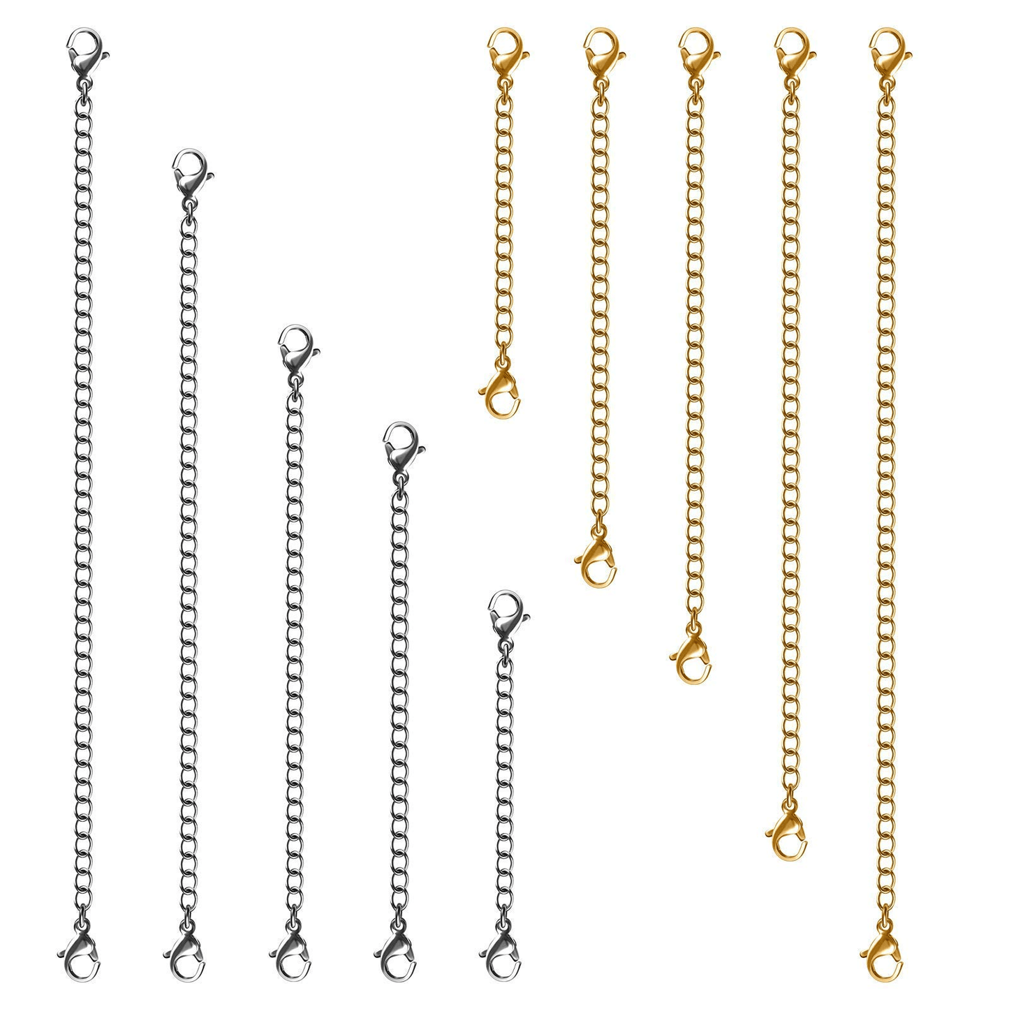 10pcs Necklace Extender Chain - Double Headed Lobster Clasp Jewelry Extender Chain - Gold Silver Bracelet Anklet