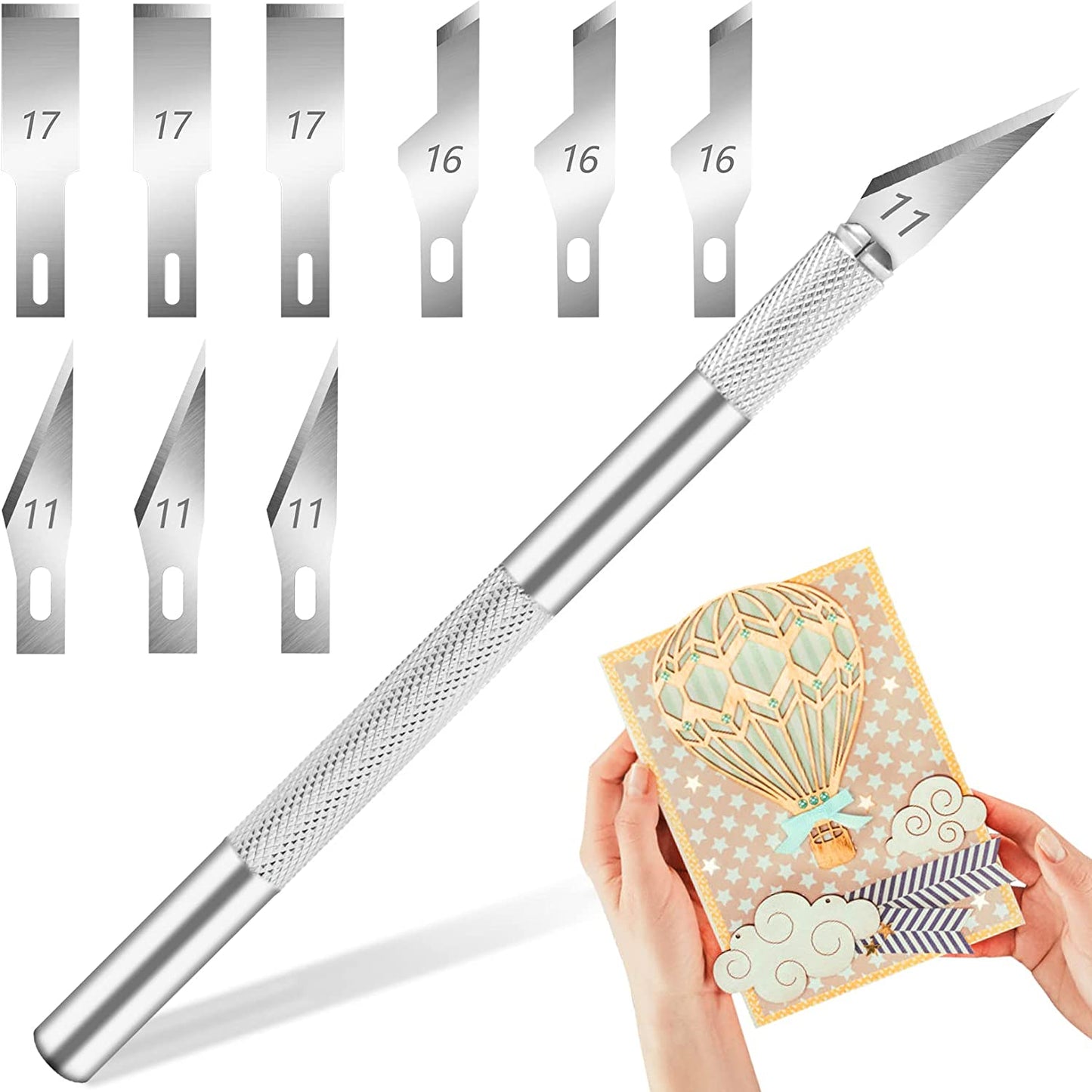 1pc Craft Knife With 9PCS Exacto Knife Blades Refills (#11, 16, 17), Exacto Knife And Extra Blades For Beginners, Precision Hobby Knife For Carving Fondant, Scrapbooking, Stencils